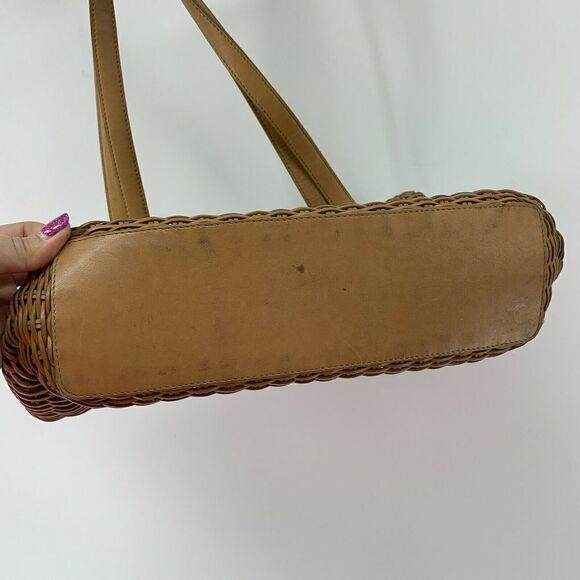 Fossil Tan Leather Woven Hand Bag Purse - Picture 5 of 12